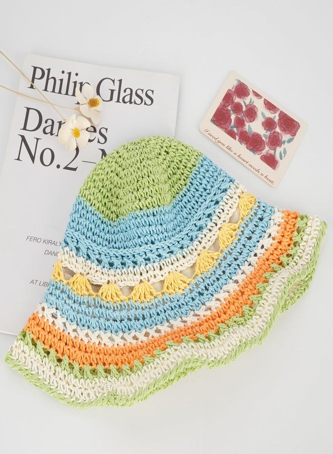 Minache Foldable Wide Brim Colorful Crochet Straw Hat Outdoor Visor Hat for Women Girl (08205 C) - Image 3